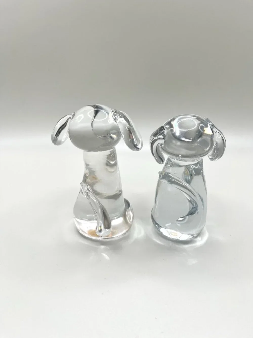Vintage Caravan Art Glass Dog Figurines Pair Taiwan ROC Clear Mid Century Retro